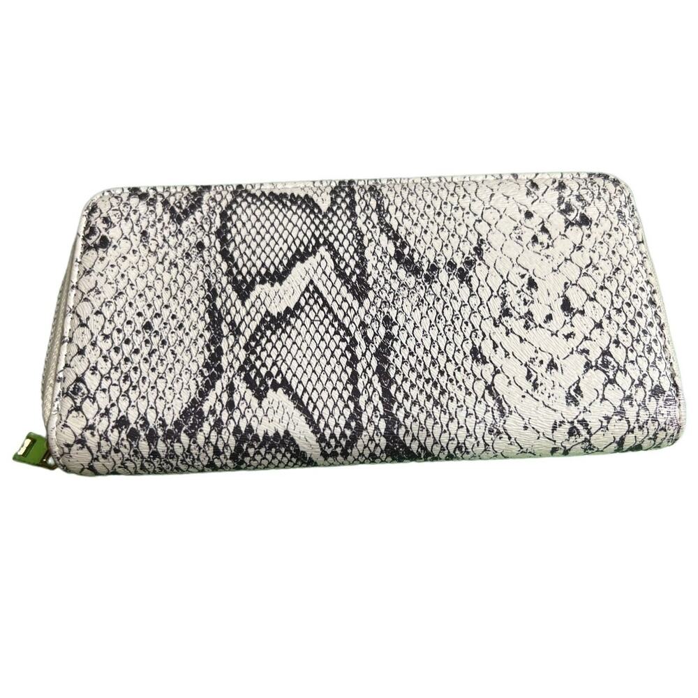 NWOB Cream Snake Print Leather Zip Around Wallet